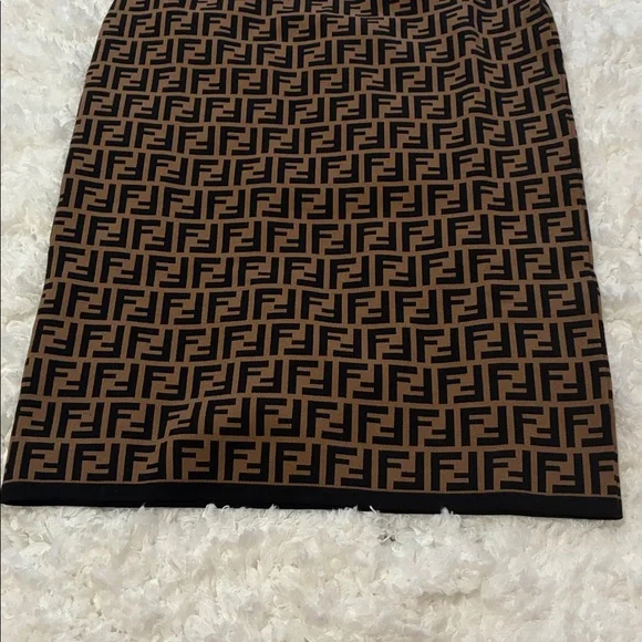Fendi Brown & Black FF Logo Knit Pencil Skirt - Picture 4 of 9